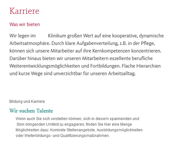 Bsp. Schriftgröße - Krankenhaus-Karriereseiten - Online Recruiting Praxis 2015, #OReP15