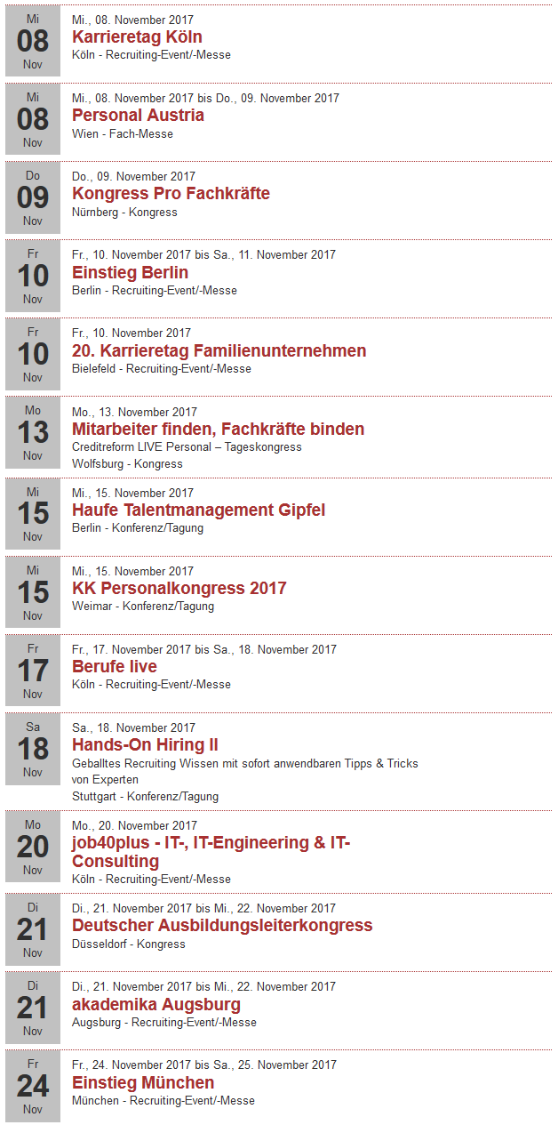Recruiting Events im November 2017