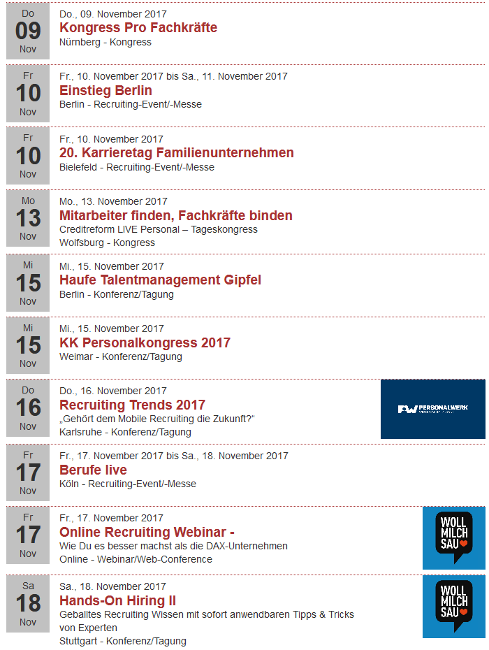 Recruiting Events im November 2017